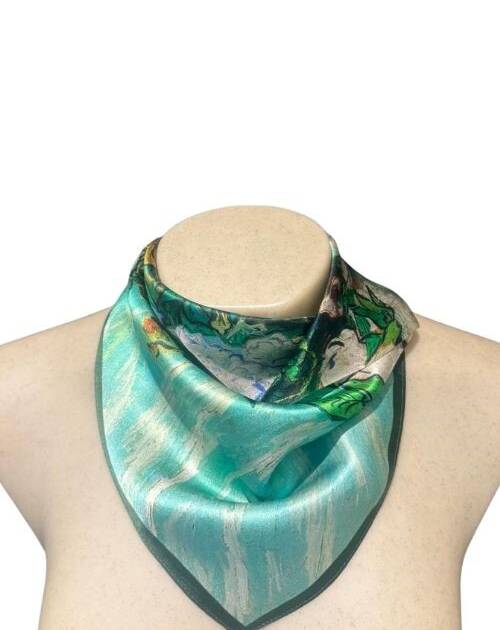 Pañuelo Seda Flor Verde