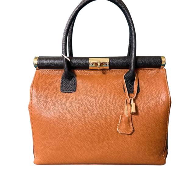 Bolso de Mano Piel Marrón