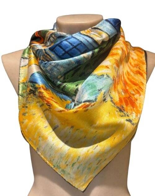 Pañuelo Seda "La iglesia de Auvers sur Oise" 90X90