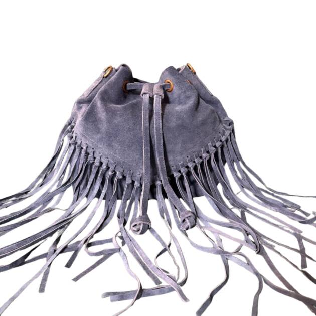 Bolso Bandolera Piel flecos Azul