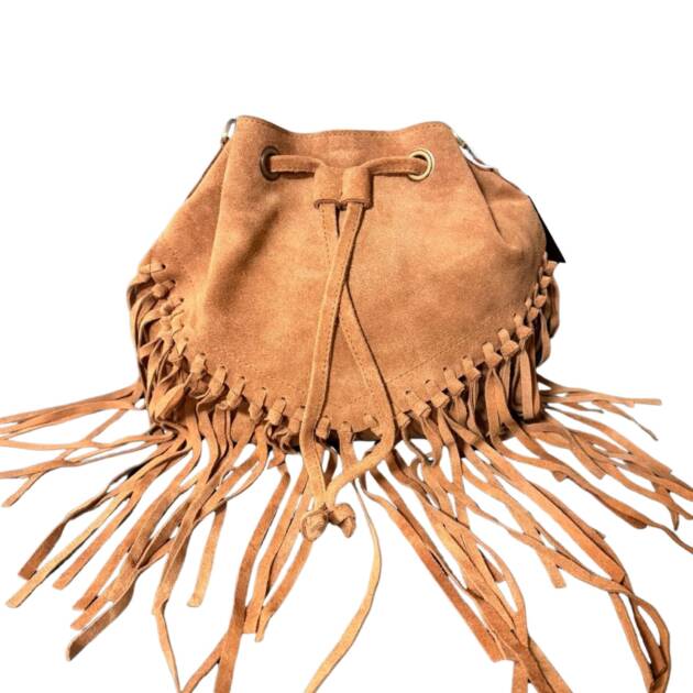 Bolso Bandolera Piel Flecos Marrón