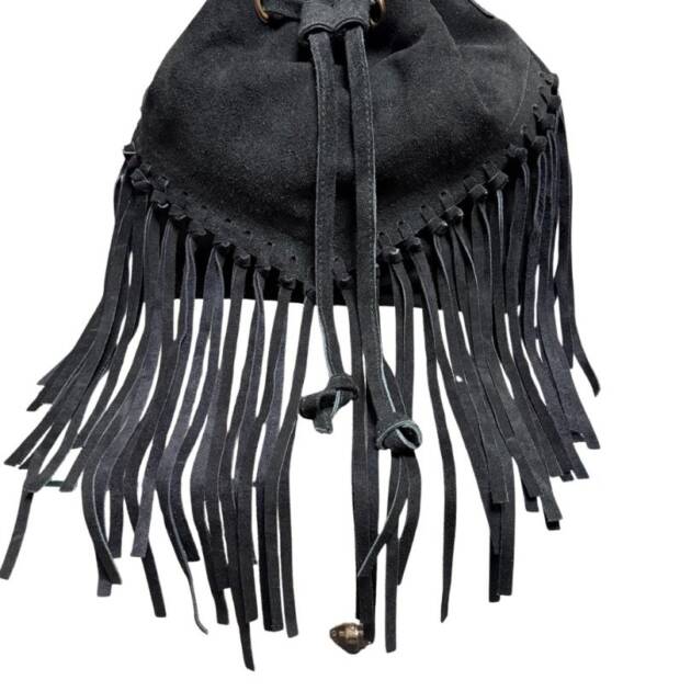 Bolso Bandolera Piel Flecos Negro