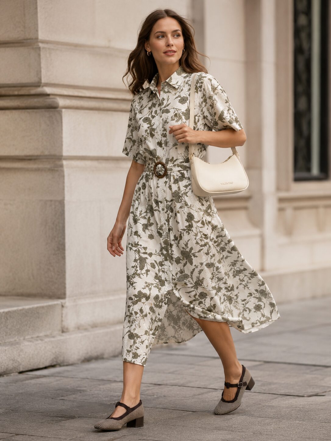 Camisa blanca y pantalón de tejido fluido sobre fondo cálido