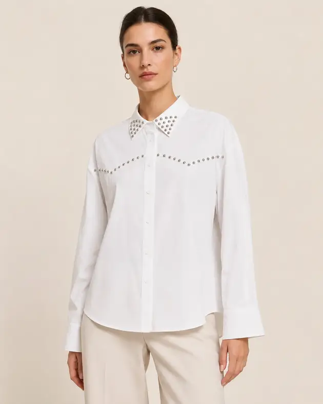 Camisa Cuello Tachas Brillo