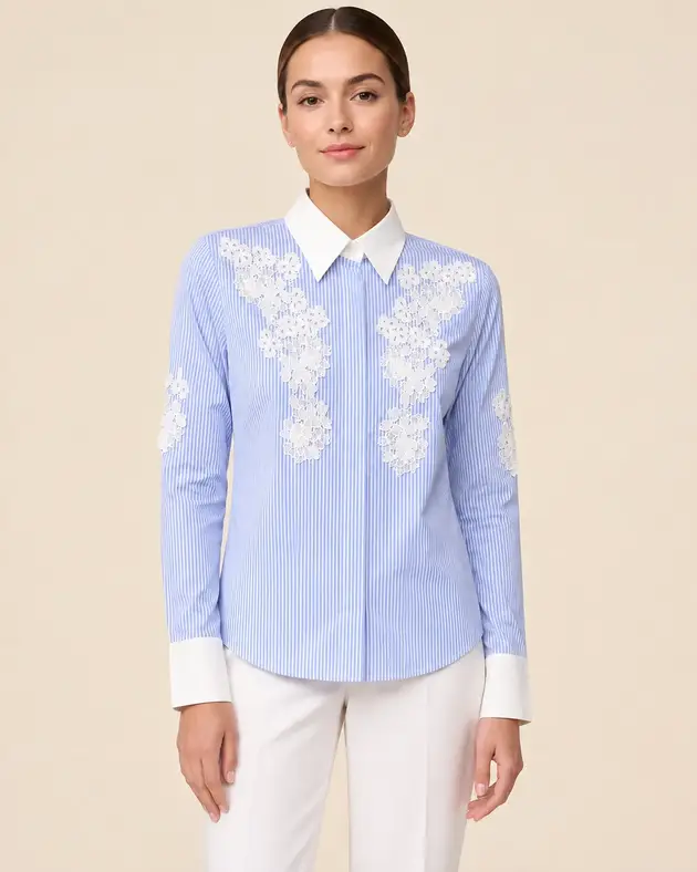 Camisa Rayas Flor Bordada